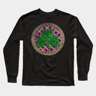 Celtic Knot Shamrock Purple Background Long Sleeve T-Shirt